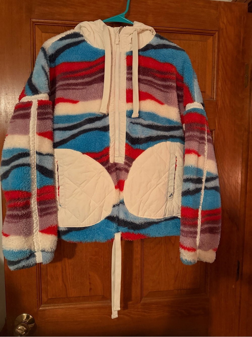 Target Kids Multi-Stripe Sherpa Puffer Jacket in Blue, Red, Purple & Cream